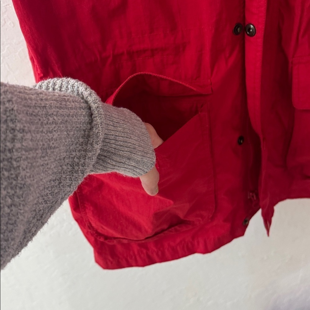 Vtg Eddie Bauer Rain Wind Jacket Mens L Red Hooded Lined Packable Lightweight - Picture 6 of 10